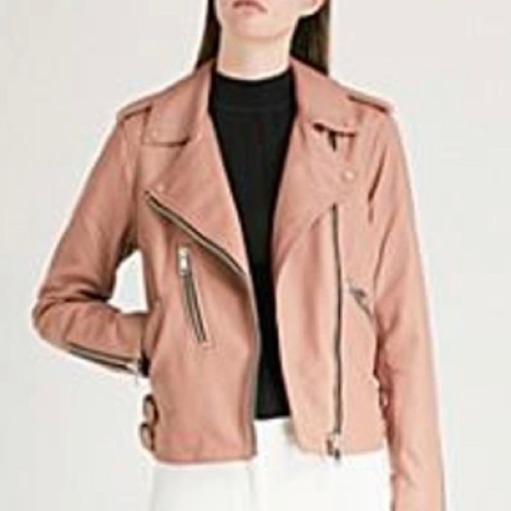 Reiss- Marlow biker leather jacket. Blush pink